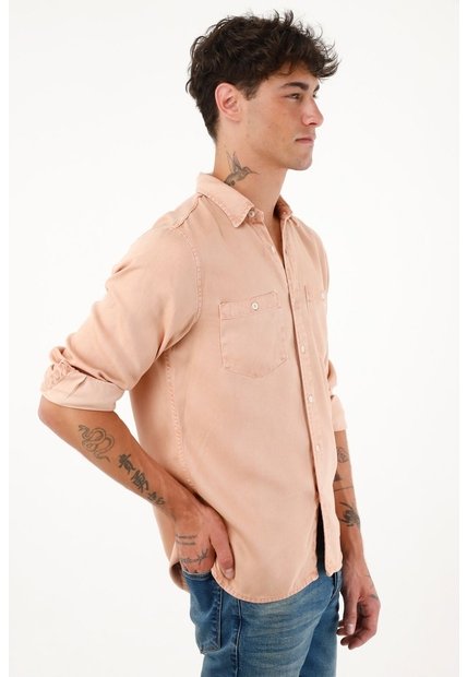 Camisa Manga Larga Rosada Con Teñido Overdye Para Hombre