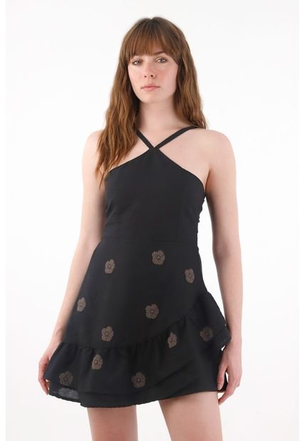 Vestido Corto Con Estampado Negro Para Mujer