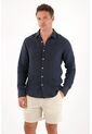 Tennis Camisa En 100% Lino Manga Larga Azul Para Hombre de Tennis