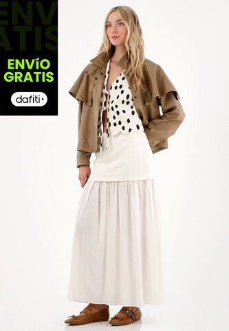 Tennis Falda Larga En Mix De Telas Crudo Para Mujer Tennis