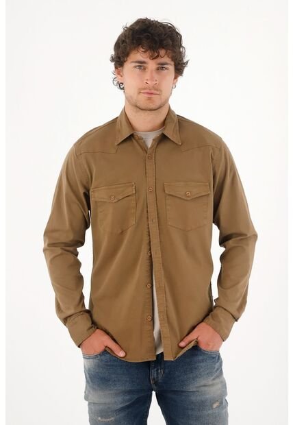 Tennis Camisa En Dril Con Bolsillos Verde Para Hombre