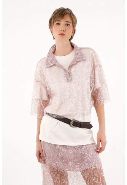 Tennis Camisa Morada Con Transparencia Y Lentejuelas Para Mujer