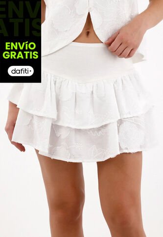 Tennis Falda Corta En Mix De Tela Con Boleros Crudo Para Mujer Tennis