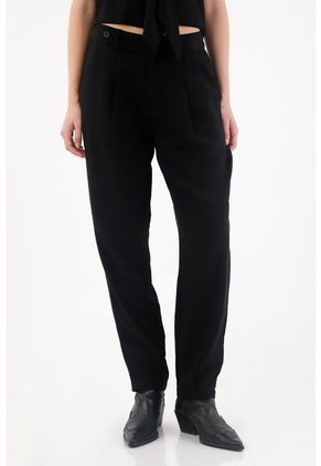 Tennis Pantalón De Tela Fluida Semi Ajustada Negro Para Mujer