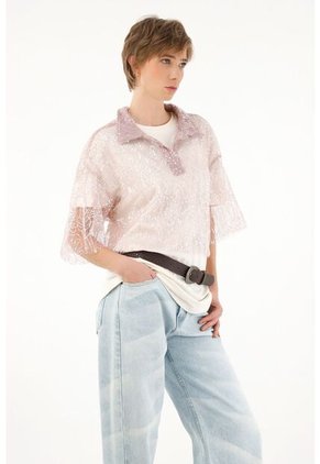 Tennis Camisa Morada Con Transparencia Y Lentejuelas Para Mujer