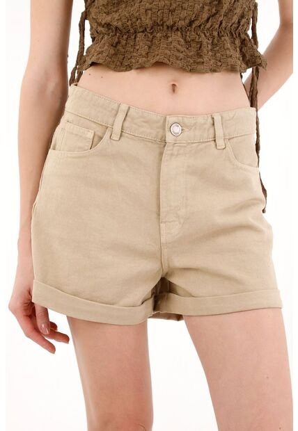 Tennis Short En Dril Tiro Alto Crudo Para Mujer