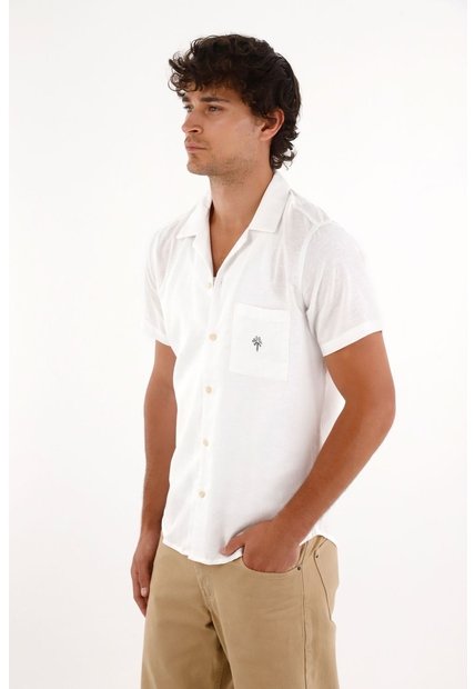 Tennis Camisa En 100% Lino Blanca Con Caída Fluida Para Hombre