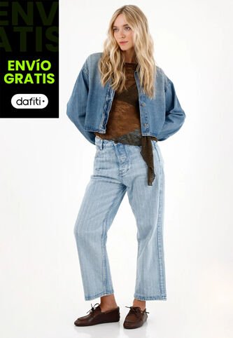 Tennis Jean Recto Con Diseño Láser Total Azul Para Mujer Tennis
