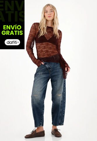 Tennis Jean Horseshoe Tiro Bajo Con Rotos Azul Para Mujer Tennis