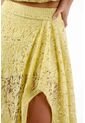 Tennis Falda Larga Para Mujer En Algodón Amarillo Pastel Fit Fluido Con Encaje Floral de Tennis