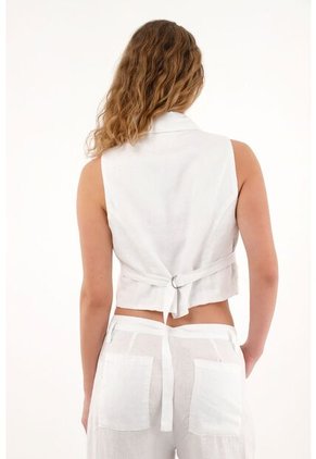 Tennis Chaleco Blanco En 100% Lino Para Mujer