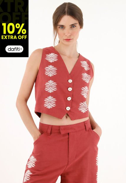 Chaleco Tipo Sastre Rojo Para Mujer