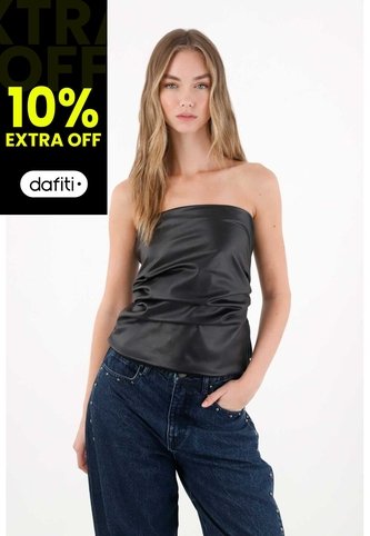 Tennis Camisa Strapless En Cuero Sintético Negra Para Mujer Tennis