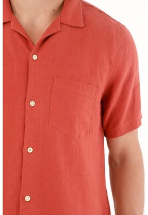 Tennis Camisa Manga Corta En 100% Lino Naranja Para Hombre