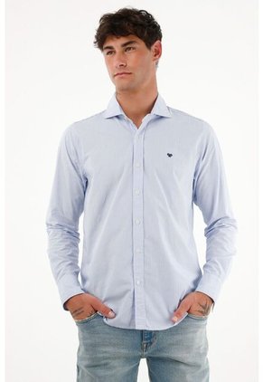 Camisa Azul A Rayas Para Hombre
