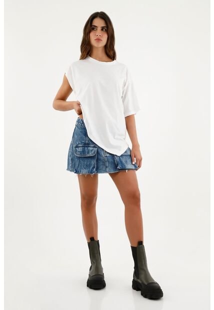 Camiseta Blanca Con Mangas Asimétricas Para Mujer