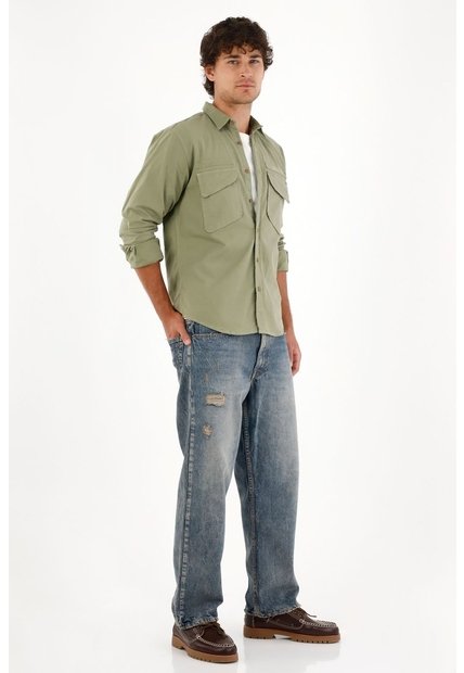 Tennis Camisa Con Bolsillos De Tapa Y Teñido Overdye Para Hombre