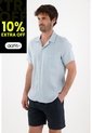 Tennis Camisa Tipo Bowling En Lino Azul Para Hombre de Tennis