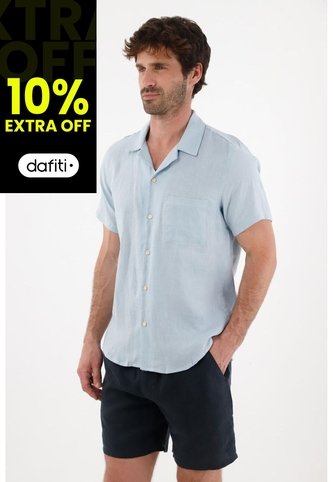 Tennis Camisa Tipo Bowling En Lino Azul Para Hombre Tennis