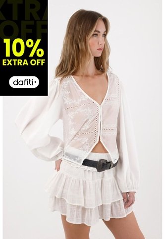Tennis Camisa Con Transparencia Y Bordado Crudo Para Mujer Tennis
