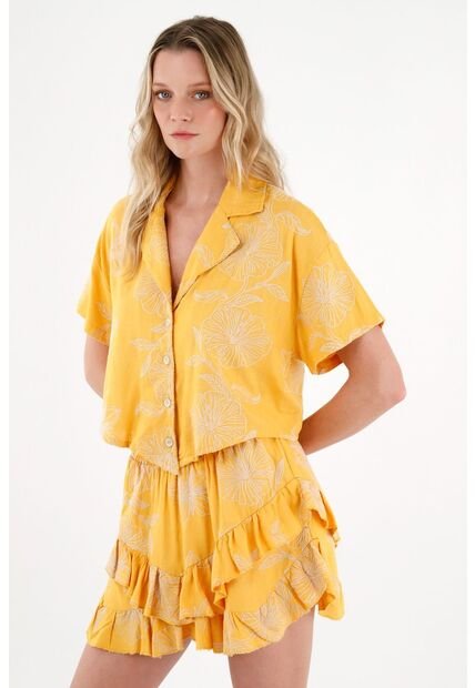 Tennis Camisa Amarilla Con Bordado De Flores Para Mujer