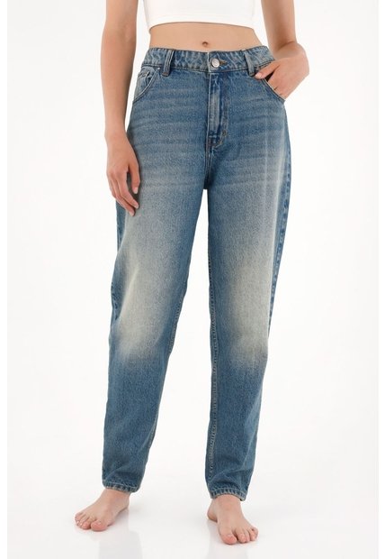 Tennis Jean Mom Fit Tiro Alto Con Realce En Las Costuras Para Mujer