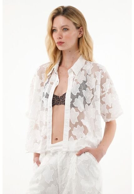 Camisa Crudo Con Diseño De Flores Para Mujer