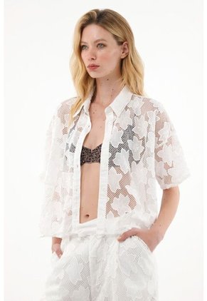 Camisa Crudo Con Diseño De Flores Para Mujer