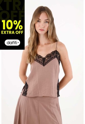 Tennis Camisa De Tiras Con Encaje Café De Ajuste Relajado Para Mujer Tennis