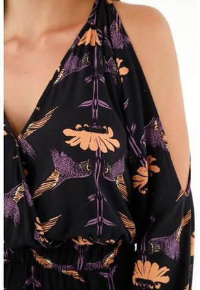 Tennis Vestido Negro Con Aberturas En Manga Para Mujer