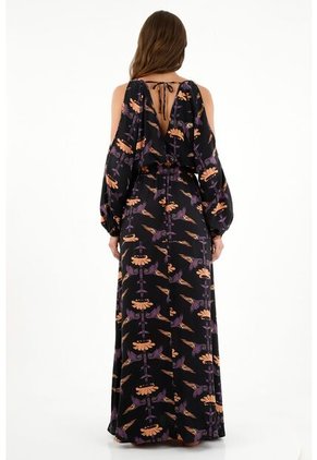 Tennis Vestido Negro Con Aberturas En Manga Para Mujer