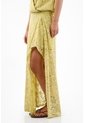 Tennis Falda Larga Para Mujer En Algodón Amarillo Pastel Fit Fluido Con Encaje Floral de Tennis