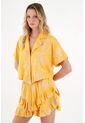 Tennis Camisa Amarilla Con Bordado De Flores Para Mujer de Tennis