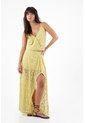 Tennis Falda Larga Para Mujer En Algodón Amarillo Pastel Fit Fluido Con Encaje Floral de Tennis