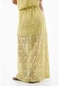 Tennis Falda Larga Para Mujer En Algodón Amarillo Pastel Fit Fluido Con Encaje Floral de Tennis