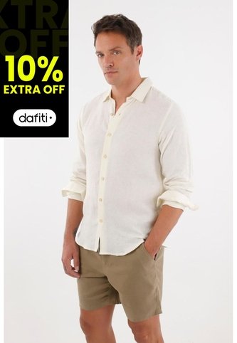 Tennis Camisa En 100% Lino Manga Larga Crudo Con Detalle Fruncido Para Hombre Tennis