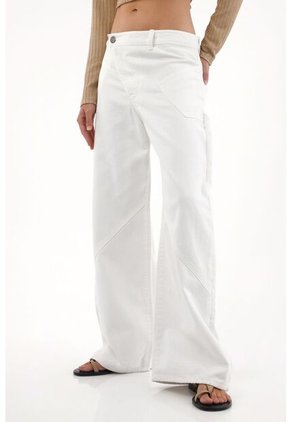Tennis Jean Wide Leg Con Bolsillos Asimétricos Blanco Para Mujer