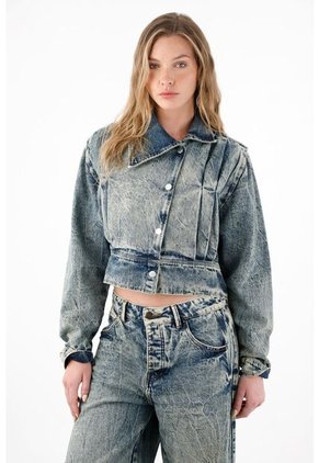 Tennis Chaqueta Crop Con Solapas Asimétricas Azul Para Mujer