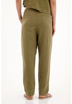 Pantalón Clásico Verde En 100% Lino Para Mujer