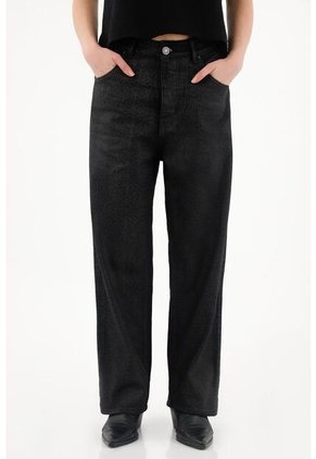 Tennis Pantalón Con Efecto Resinado Animal Print Negro Para Mujer