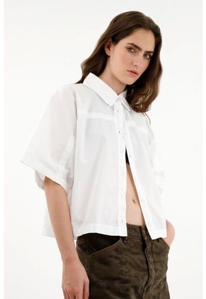 Camisa Blanca En Popelina Para Mujer