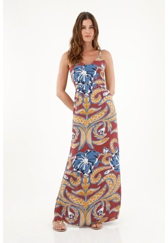 Vestido Largo Estampado De Tiras Para Mujer Tennis