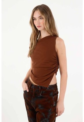 Tennis Camiseta De Cuello Bandeja Y Manga Sisa Café Para Mujer