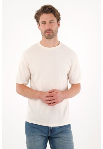 Tennis Camiseta Relaxed Fit Con Textura Waffle De Algodón Crema Para Hombre Tennis