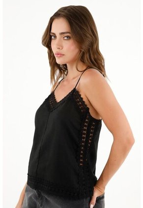 Tennis Camisa Negra Con Encaje Para Mujer