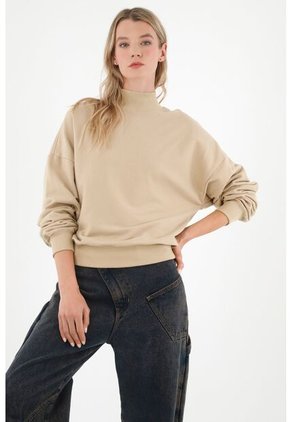 Buzo Café De Cuello Alto Para Mujer