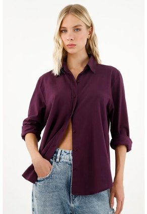 Camisa De Botones Morada Para Mujer