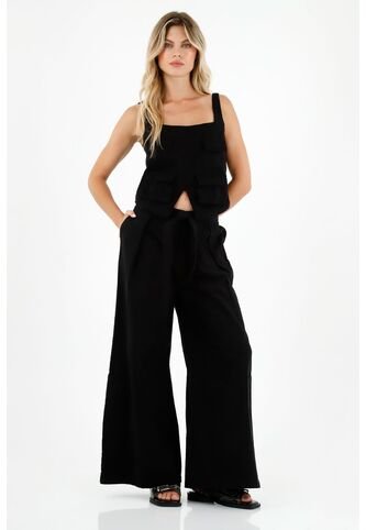 Tennis Camisa Negra Con Bolsillos Cargo Para Mujer Tennis