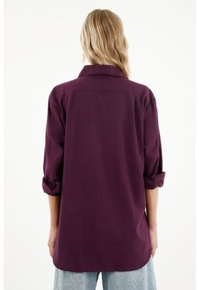 Camisa De Botones Morada Para Mujer