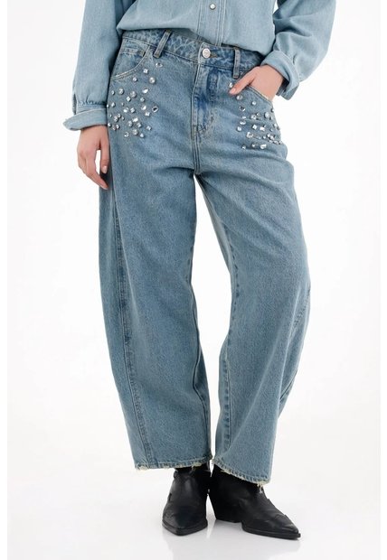 Tennis Jean Horseshoe Con Apliques Brillantes Para Mujer